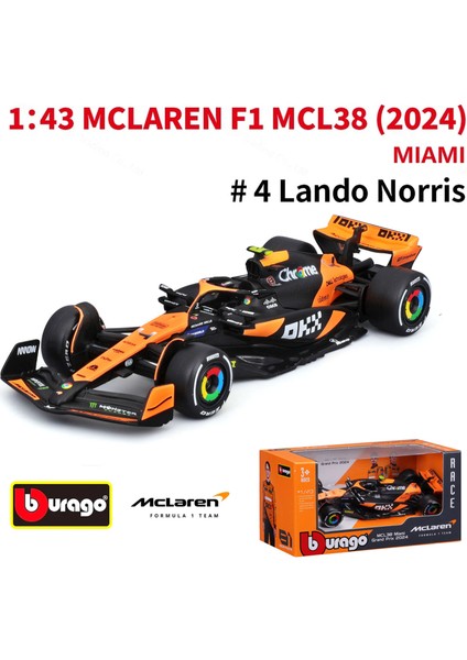 Bburago 1:43 2024 F1 Mclaren MCL38 Monaco Grand Prix F1 Alaşım Minyatür Döküm Model # 4 # 81'in Lando Norris'i F1 Araba Oyuncakları Hediye (Yurt Dışından)