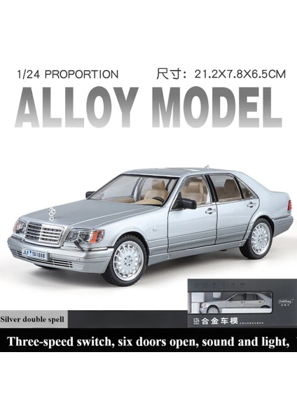 1:24 Mercedes Benz W140 S320 Klasik Sedan Alaşım Ölçekli Araba Modeli Döküm Metal Ses ve Işık Çocuk Oyuncağı Araba Araçlar Hediye (Yurt Dışından)