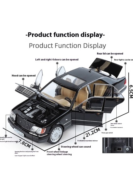 1/24 Mercedes Benz W140 320SEL Klasik Limuzin Alaşım Pres Döküm Model Araba Ses ve Işık Masaüstü Dekorasyon Arkadaşa Hediye Mevcut (Yurt Dışından) fiyatları