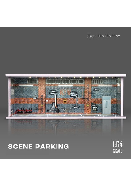 1/64 Işık Versiyonu ile Garaj Sahnesi Model Sahne Simülasyon Modeli Sahne Dekorasyon Toplama (Bebekler ve Araba Modelleri Hariç) (Yurt Dışından)