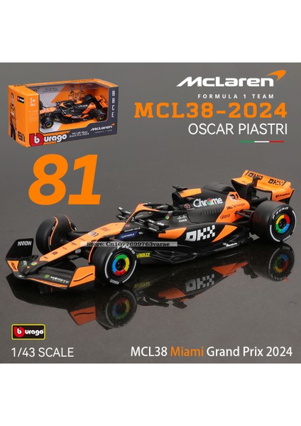 Bburago 1:43 2024 F1 Mclaren MCL38 Monaco Grand Prix F1 Alaşım Minyatür Döküm Model # 4 # 81'in Lando Norris'i F1 Araba Oyuncakları Hediye (Yurt Dışından)