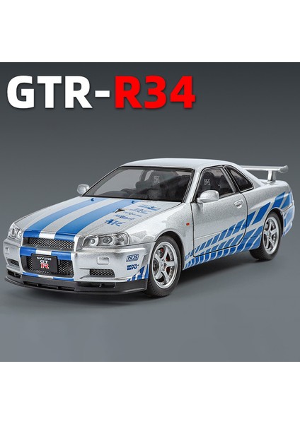 1:24 Nissan Gtr R34 Skylin Hızlı ve Öfkeli Alaşım Araba Modeli Ses ve Işık Geri Çekin Çocuk Oyuncak Koleksiyon Doğum Günü Hediyesi (Yurt Dışından)