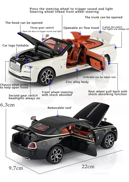 1:24 Rolls Royce Şafak Araba Modeli Simülasyon Alaşım Cabrio Spor Araba Ses ve Işık Geri Çekin Oyuncak Araba Çocuk Koleksiyonu Hediye (Yurt Dışından) modelleri