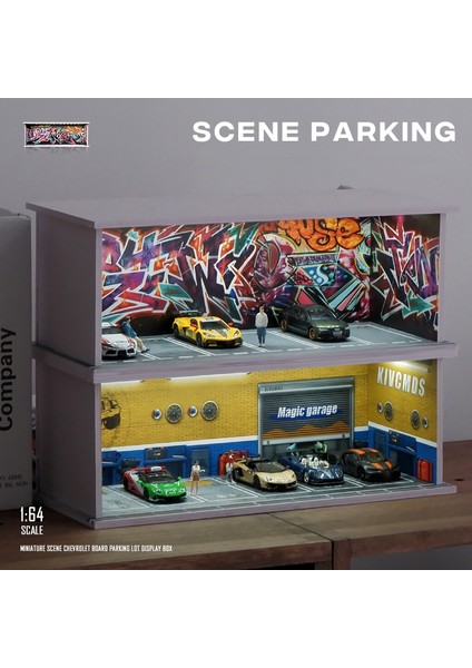 1/64 Işık Versiyonu ile Garaj Sahnesi Model Sahne Simülasyon Modeli Sahne Dekorasyon Toplama (Bebekler ve Araba Modelleri Hariç) (Yurt Dışından)