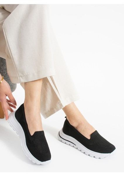Babet Siyah Triko (Beyaz Taban) Günlük Kadın Sneaker
