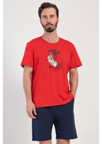 Erkek Büyük Beden Kısa Kol Kırmızı Şortlu Pijama Takım C9T7N1O904