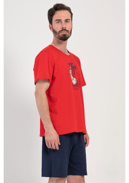 Erkek Büyük Beden Kısa Kol Kırmızı Şortlu Pijama Takım C9T7N1O904
