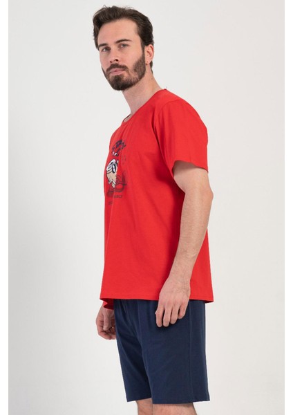 Erkek Büyük Beden Kısa Kol Kırmızı Şortlu Pijama Takım C9T7N1O904