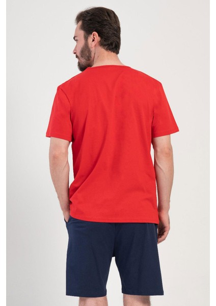 Erkek Büyük Beden Kısa Kol Kırmızı Şortlu Pijama Takım C9T7N1O904