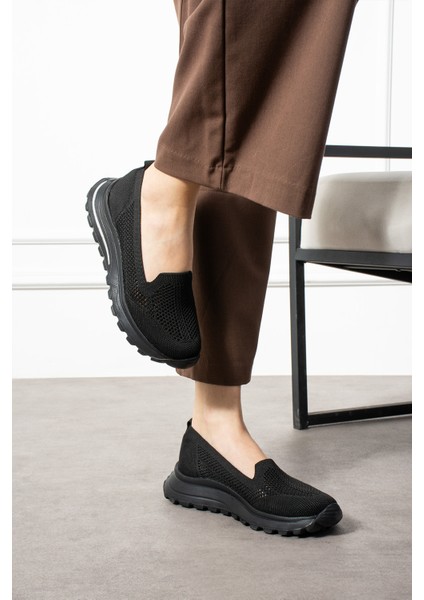 Babet Siyah Triko (Beyaz Taban) Günlük Kadın Sneaker