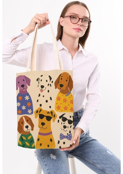 Kanvas Eğelenceli Köpekler Baskılı Bez Çanta fiyatları