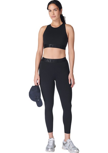 Kadın Koşu Tayt Power 7/8 Elastic Waist Gym Leggings Siyah