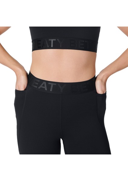 Kadın Koşu Tayt Power 7/8 Elastic Waist Gym Leggings Siyah