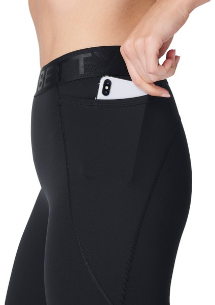 Kadın Koşu Tayt Power 7/8 Elastic Waist Gym Leggings Siyah