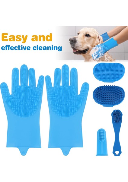 6pcs Pet Bakım Kiti Silikon Köpek Yı Eldivenleri Köpek Diş Fırçası Parmak Köpek Banyo Eldivenleri Köpek Şampuan Fırçası Köpek Kedi Banyo Malzemeleri (Yurt Dışından)