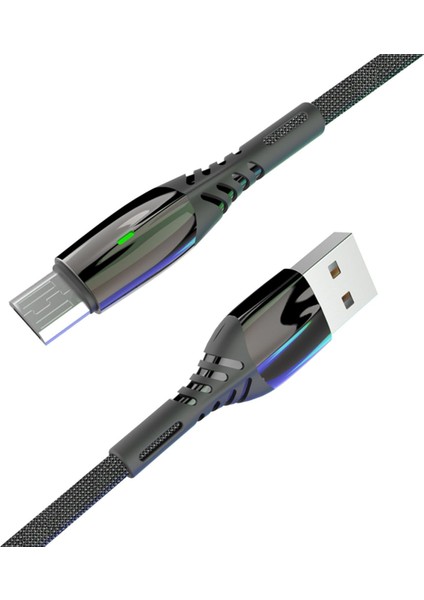 S91 Ledli Micro USB Kablo 1m 2.4A - Siyah Yktsn