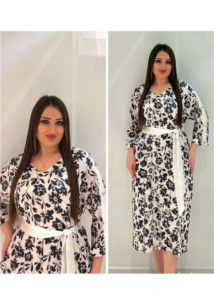 Büyük Beden Kollar Düğme Detaylı Elbise