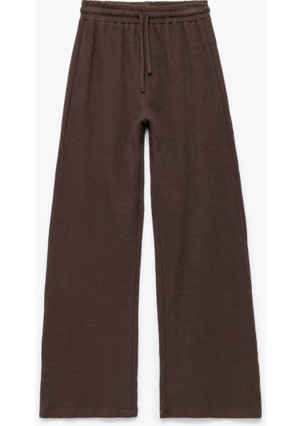 Pamuklu Bürümcük Yüksek Bel Bağcıklı Geniş Paça Pantolon