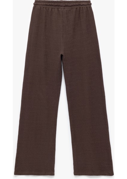 Pamuklu Bürümcük Yüksek Bel Bağcıklı Geniş Paça Pantolon