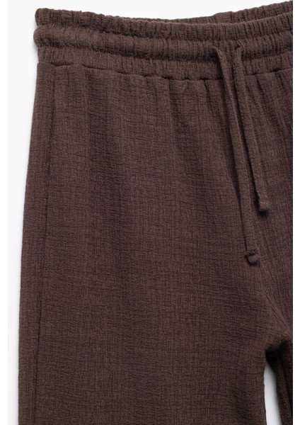 Pamuklu Bürümcük Yüksek Bel Bağcıklı Geniş Paça Pantolon