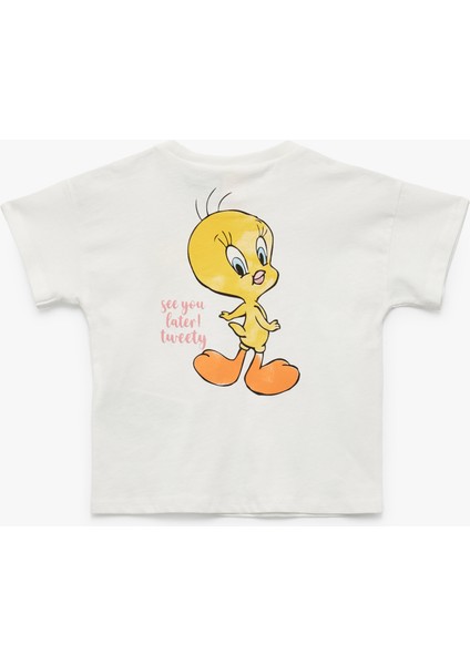 Lisanslı Baskılı Kısa Kollu Bisiklet Yaka Pamuklu Tweety Tişört