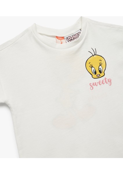 Lisanslı Baskılı Kısa Kollu Bisiklet Yaka Pamuklu Tweety Tişört