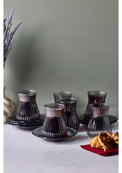 Mudanya Füme 12 Parça Cam Çay Takımı 170 ml