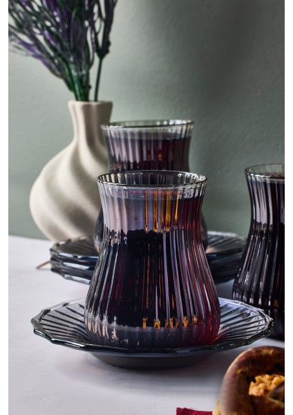 Mudanya Füme 12 Parça Cam Çay Takımı 170 ml modelleri