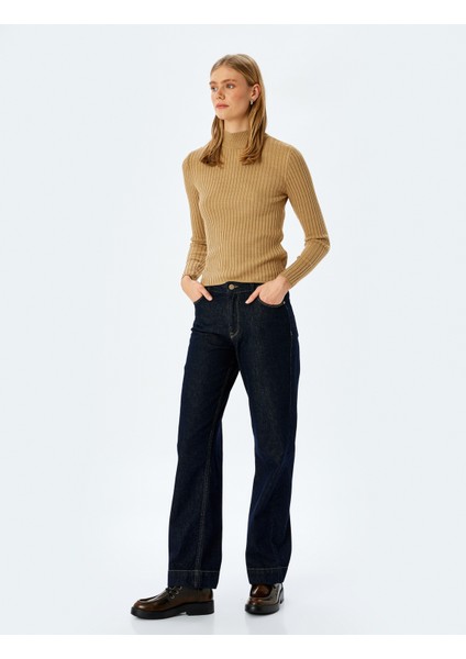 Dik Yaka Slim Fit Uzun Kollu Basic Triko Kazak
