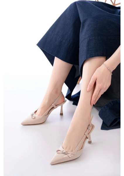 Bordo Rugan Günlük Arkası Açık Fiyonklu Topuklu Bayan Ayakkabı