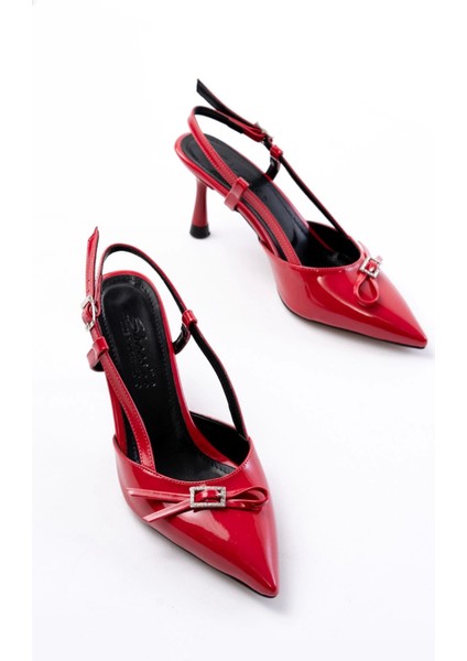 Bordo Rugan Günlük Arkası Açık Fiyonklu Topuklu Bayan Ayakkabı modelleri