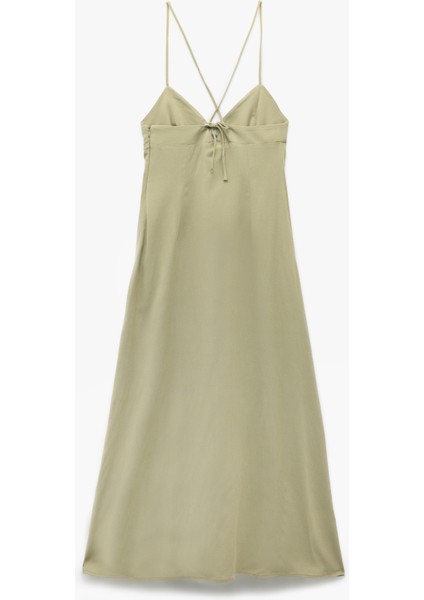 Keten Karışımlı Çan Kesim Kalp Yaka Ince Askılı Uzun Elbise fiyatları