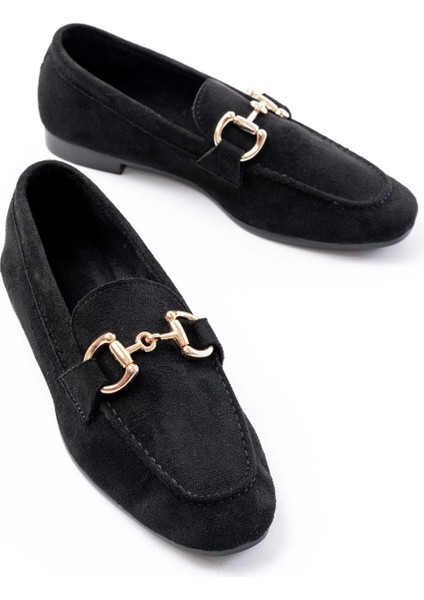 303 Siyah Süet Toka Aksesuarlı Günlük Kadın Babet modelleri