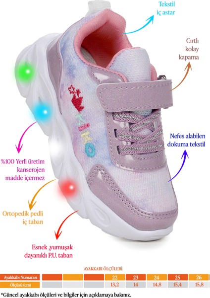 Teno Cırtlı Işıklı Kız Bebek Spor Ayakkabı fiyatları