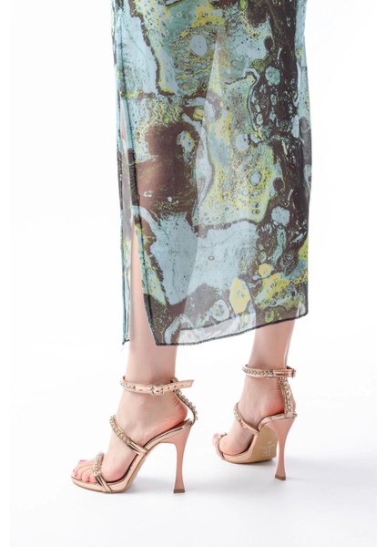 Siyah Taşlı Platformlu Topuklu Kadın Ayakkabı