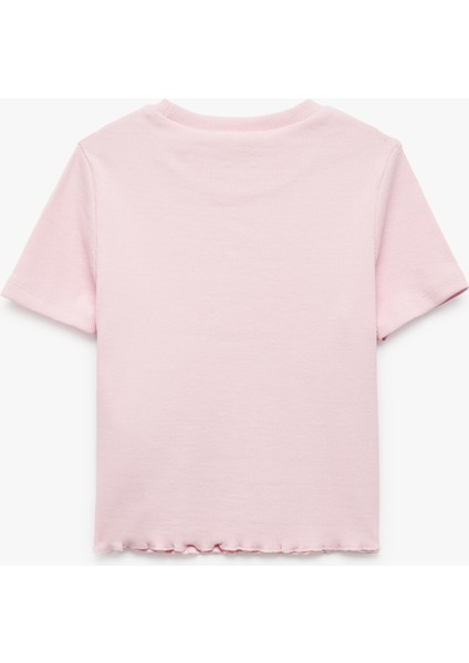 Pamuklu Kalp Detaylı Kısa Kollu Bisiklet Yaka Basic Crop Tişört fiyatları