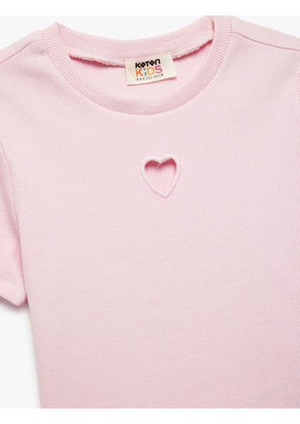 Pamuklu Kalp Detaylı Kısa Kollu Bisiklet Yaka Basic Crop Tişört modelleri