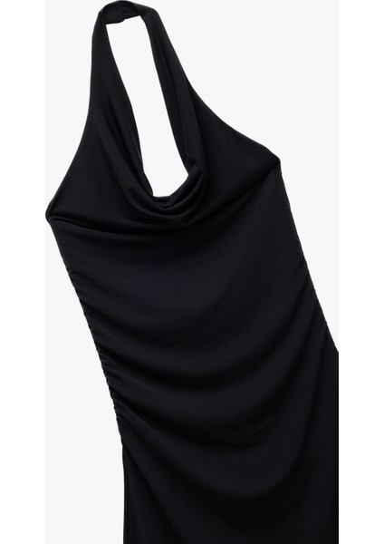 Degaje Yaka Asimetrik Kolsuz Midi Elbise modelleri