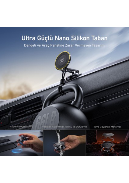 Superauto Kablosuz Magsafe Araç Içi Şarjı, Mıknatıslı Şarj Cihazı, 15W Handsfree Hızlı Şarj Aleti, Siyah