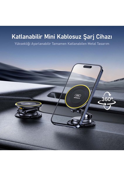 Superauto Kablosuz Magsafe Araç Içi Şarjı, Mıknatıslı Şarj Cihazı, 15W Handsfree Hızlı Şarj Aleti, Siyah