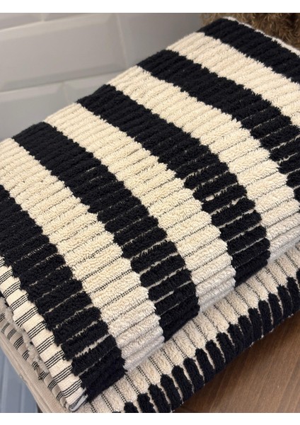 , Çizgili Cotton Banyo Havlusu - Siyah-Beyaz (Lif Hediyeli) fiyatları