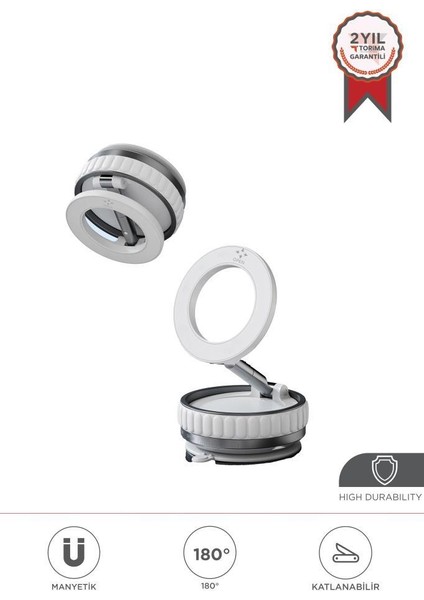 JX-056 Beyaz Manyetik 180 Derece Dönebilen ve Katlanabilir Telefon Tutucu