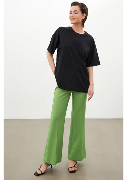 Siyah Bisiklet Yaka Oversize Düz T Shirt