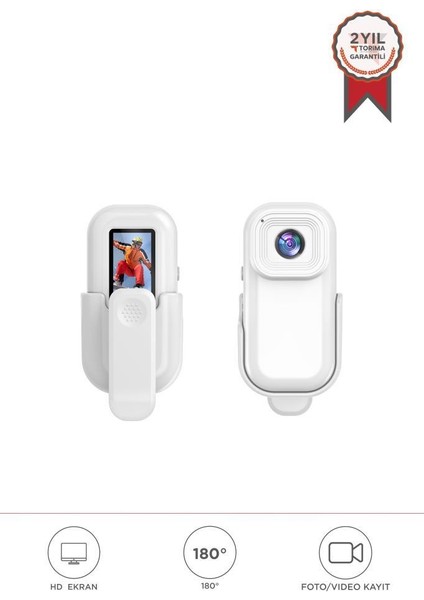 Cmr-27 Beyaz 1080P Hd Kayıt, 140° Geniş Açı, Klips Tasarımlı Giyilebilir Aksiyon Kamerası