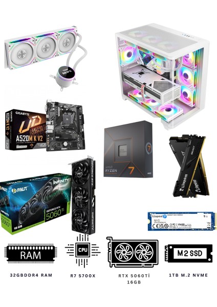 Polar Light 32X Ryzen 7 5700X 32 GB Ddr4 1tb Nvme M.2 Rtx 5060Tİ Ekran Kartlı Oyuncu Bilgisayarı