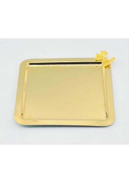 Gold Lüks Sunumluk 22X22 Kare Kelebekli ( 3 Adet )