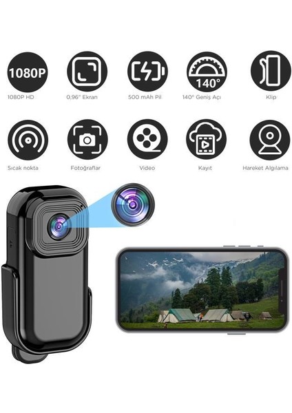 Cmr-27 Siyah 1080P Hd Kayıt, 140° Geniş Açı, Klips Tasarımlı Giyilebilir Aksiyon Kamerası