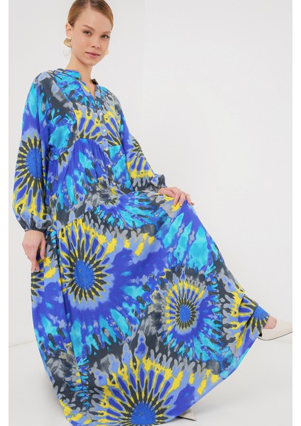 2423 Otantik Desenli Tesettür Elbise - N. Saks