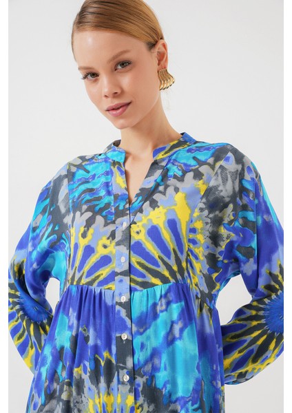 2423 Otantik Desenli Tesettür Elbise - N. Saks modelleri