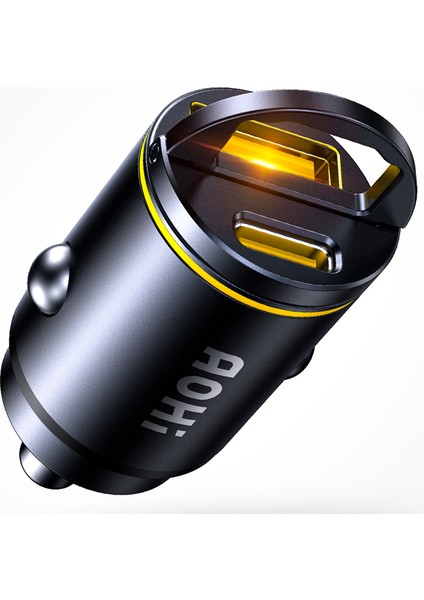 Superauto Araç Içi Şarjı, 2 Portlu Pd 45W Type-C ve Usb-A Girişli, 30W Hızlı Şarj Çakmaklık Adaptörü, Siyah